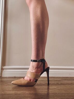 Banana Republic Two-Tone Pointed-Toe Ankle-Strap Pump in Beige and Black